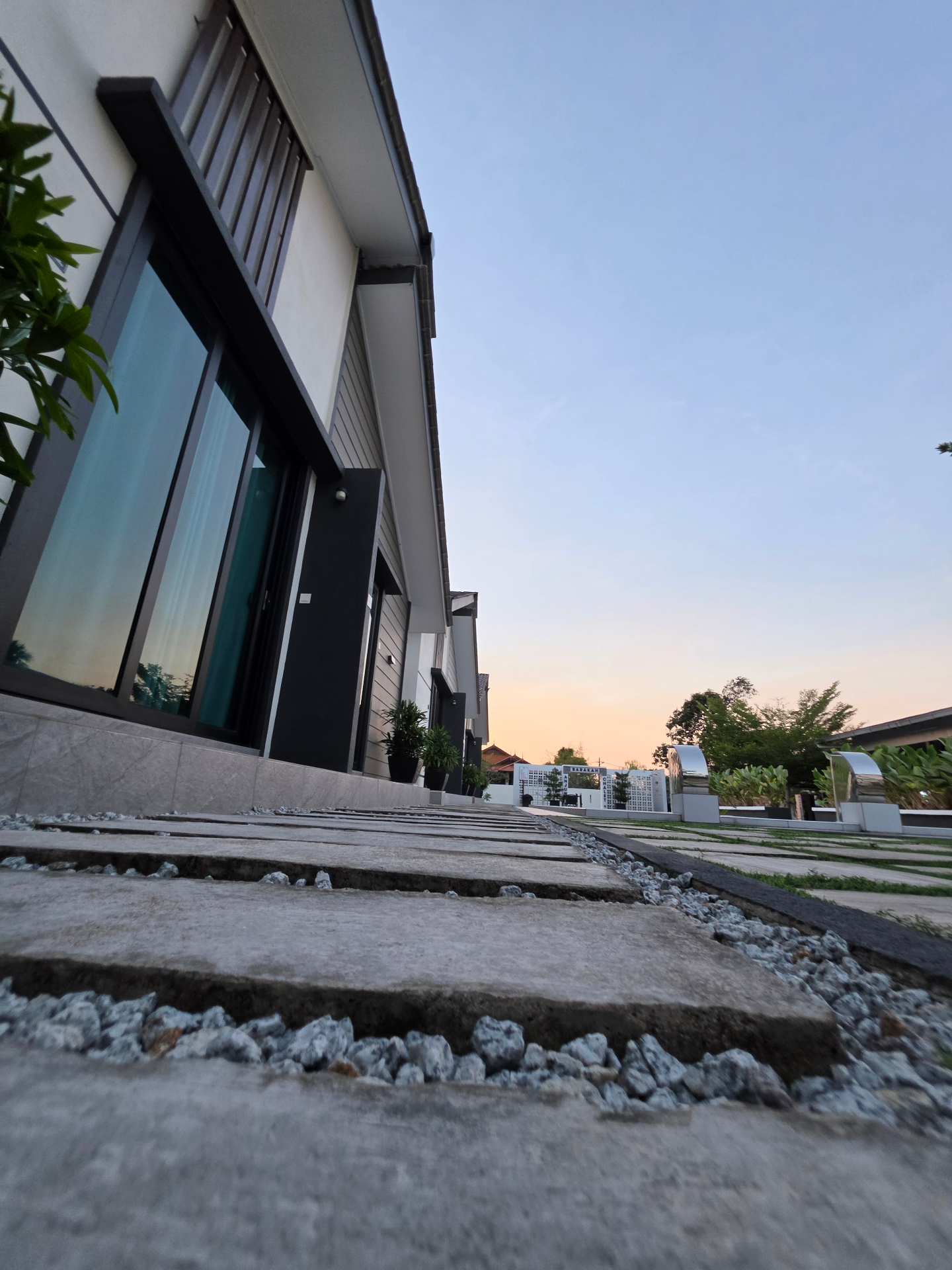 Stone pathway at dusk